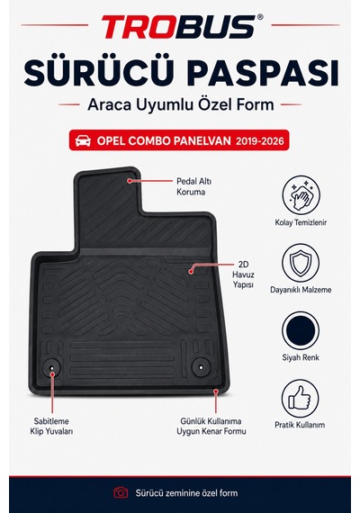 Trobus Opel Combo Panelvan 2023-2026 Dizel 2d Havuzlu Paspas 2 Parça