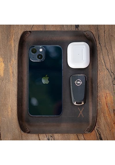 Masaüstü Organizer, Toplayıcı, Hakiki Deri Vale Tepsisi, Telefon Pedi, Deri Sümen, Deri Pad, Deri Kase, Zarf Ve Mektup Tepsisi, Vallet Tray, Catch İt All Tray, Leather Kestane - Koyu Kahverengi