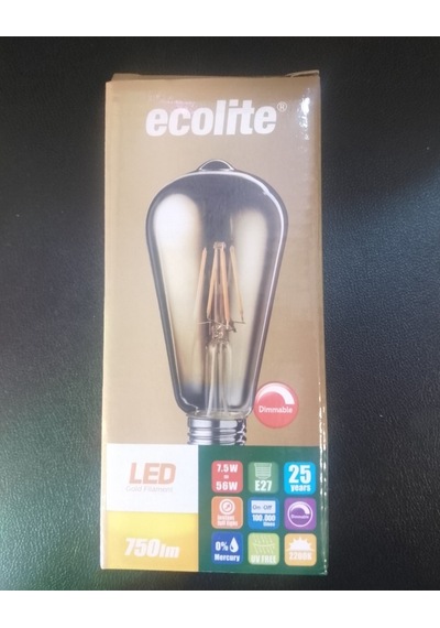 Ecolite E27 7,5w Gold Led Fılament Dimmerli Sarı Işık Led Ampul