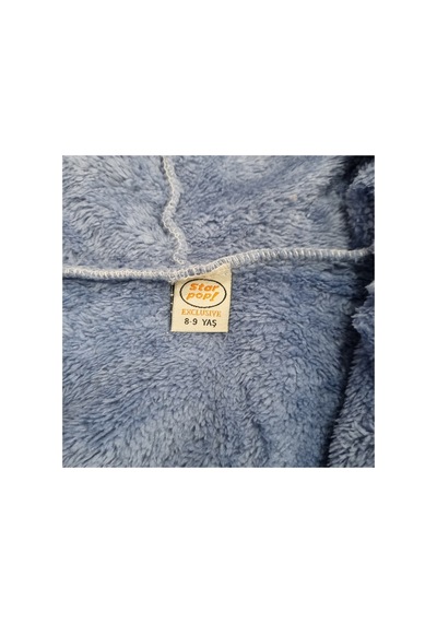 Uğur Bebe Welsoft Çocuk Mavi Peluş Kapüşonlu Hırka Nakışlı Fermuarlı Mont Mavi Mavi