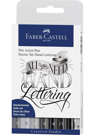 Faber-Castell Pitt Artist Pen Kaligrafi Seti. 8'Li. Siyah-Gri Ton