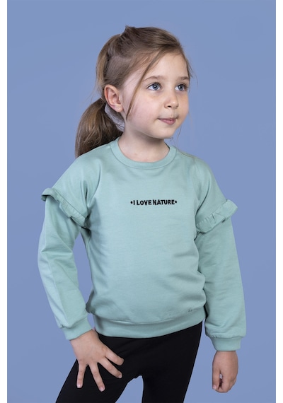 Toontoy Kız Çocuk Kolları Fırfır Detaylı Nakışlı Sweatshirt Yeşil Toontoy Kız Çocuk Kolları Fırfır Detaylı Nakışlı Sweatshirt Yeşil
