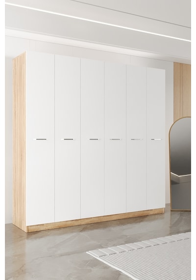 Aeka Ae-2190 Hisar 6 Kapaklı Çok Bölmeli Askılı Ve Raflı Geniş Hacimli Gardırop 210x210 Cm Sonoma - Beyaz Aeka Ae-2190 Hisar 6 Kapaklı Çok Bölmeli Askılı Ve Raflı Geniş Hacimli Gardırop 210x210 Cm Sonoma - Beyaz