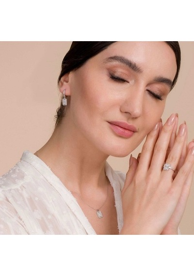 Baget Taşlı Rodyum Kaplama Üçlü Gümüş Set