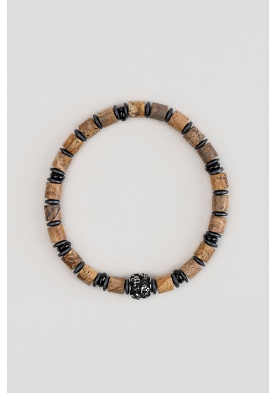 So Chic Jasper Taşlı Kuru Kafa Detaylı Çelik Erkek Bileklik Çelik