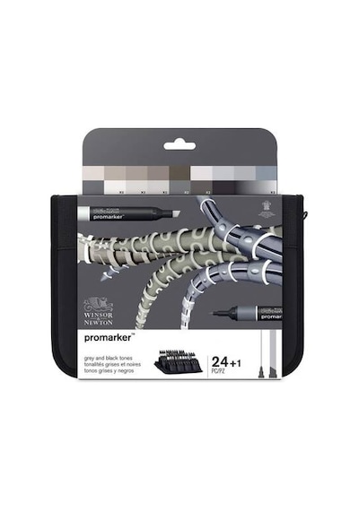 Winsor & Newton Promarker 24+1 Siyah Gri Çantalı Set 24 Renk