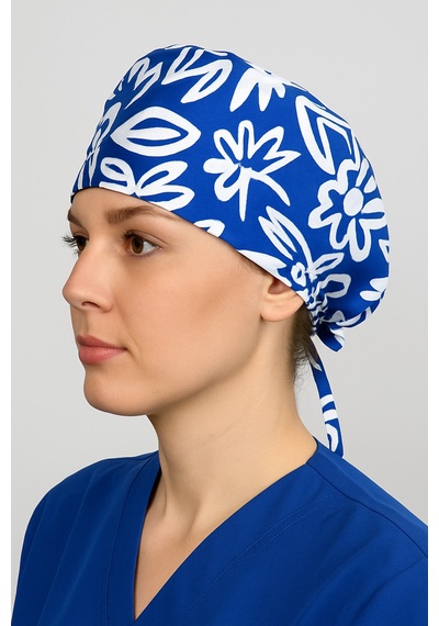 Desenli Mavi Doktor Hemşire Aşçı Hastane Bonesi Bandana M452