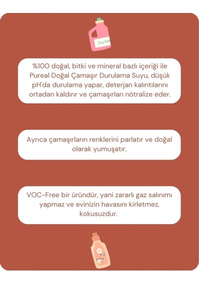 Pureal Doğal Çamaşır Durulama Suyu - Hassas Ve Çok Hassas Ciltlere Özel 750 Ml Tekli