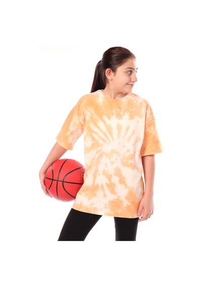 Toontoy Kids Toontoy Kız Çocuk Batik Desenli Tişört Oranj