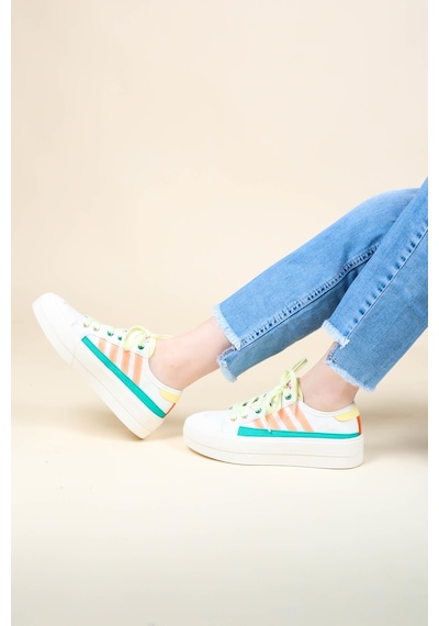 Guja Cilt Garnili Keten Sneakers Yeşil-Yeşil