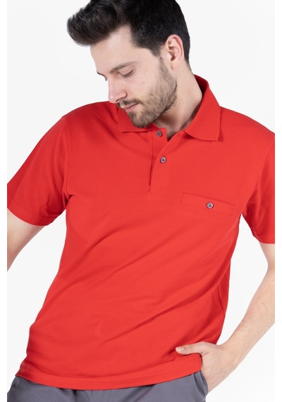 Yıldırımlar T-shirt %100 Pamuk Polo Yaka Fleto Cepli %100 Pamuk Kırmızı