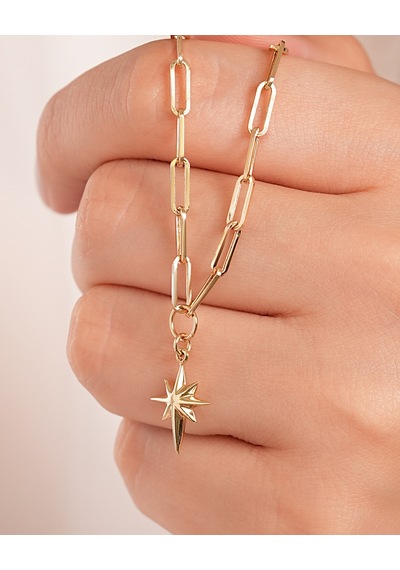Debora Jewelry 14 Ayar Altın Ataç Zincirli Kutup Yıldızı Kolye