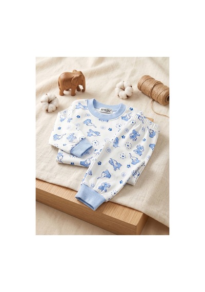 Deniva Kids Unisex Çocuk %100 Pamuklu Sevimli Fil Desenli Ribanalı Uzun Kollu Pijama Takımı Mavi Deniva Kids Unisex Çocuk %100 Pamuklu Sevimli Fil Desenli Ribanalı Uzun Kollu Pijama Takımı Mavi