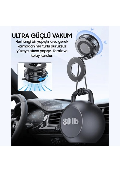 360 Ayarlanabilir Vakumlu Güçlü Manyetik Araç Telefon Tutucu Magsafe Uyumlu Vakumlu Vantuz 360 Katlanabilir Telefon Tutucu Geliştirilmiş Versiyon Siyah