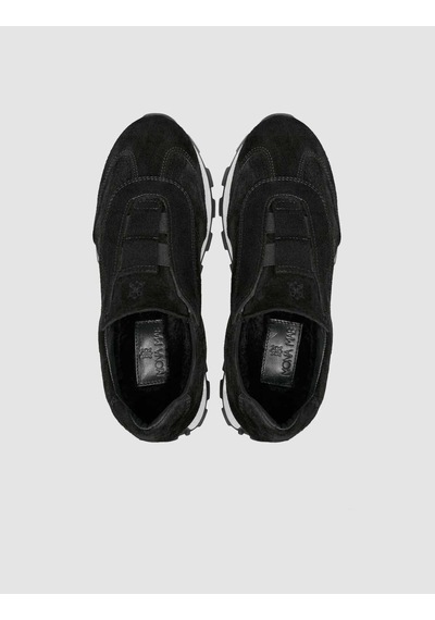 Hakiki Süet Deri Siyah Kürk Astarlı Kışlık Kadın Sneaker Siyah