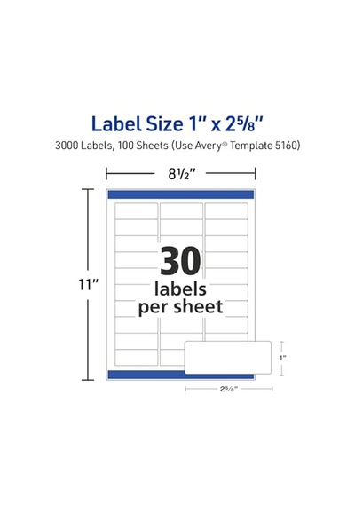 Easy Peel Laser Adresi Etiket, 1 X 2 5/8, Beyaz, 3000/box, Sold As 1 Box