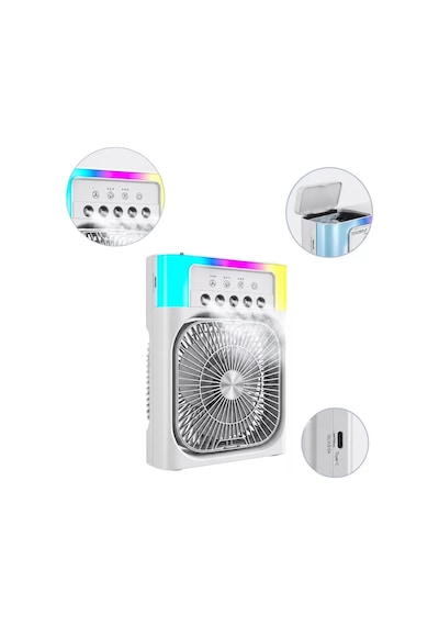 Usb Şarjlı Masaüstü Soğutucu Fan Su Püskürtmeli Renkli Işıklı Mh-hs1684-1443