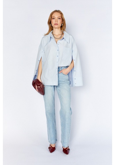 Manche Kol Detaylı Oversize Poplin Gömlek Mks1610113-1 - Bebe Mavi