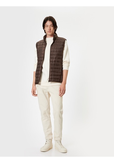Koton Şişme Yelek Slim Fit Dik Yaka Cep Detaylı Kahverengi 5wam20123hw Kahverengi