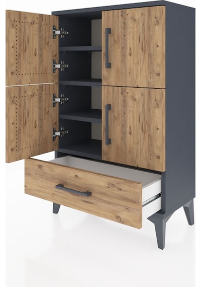 Arges Komodin 4 Raflı Tek Çekmeceli 4 Kapaklı 60x30x96 Antras... Antrasit