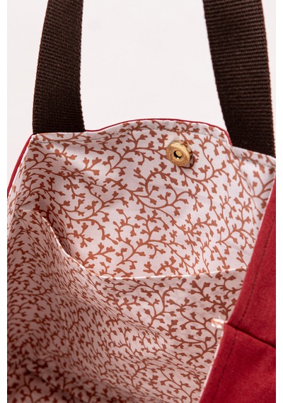 Fabric Craft Bag Omuz Çantası Kadın Duck Kumaş Desenli Büyük Boy Günlük Çanta Bordo - Kahverengi