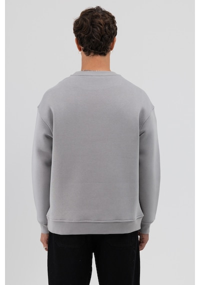 Vamos Basic Bisiklet Yaka Oversize Sweatshirt Gri
