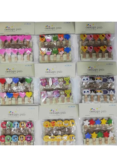 Jenerik 10'lu Şekilli Ahşap Mandallar 3.5cm 10'lu Set-10 Paket Çok Renkli