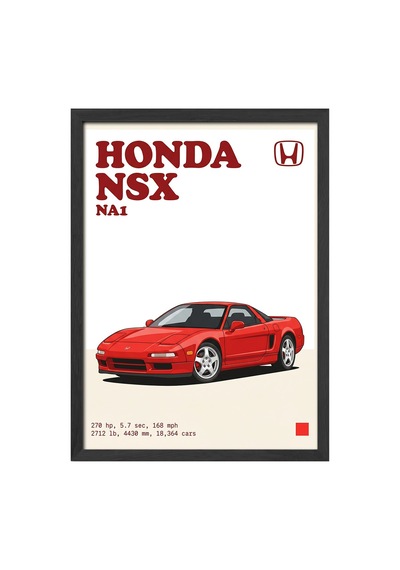 Honda Nsx Siyah Ahşap Çerçeveli Poster, Dekoratif Araba Duvar Tablosu