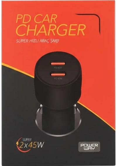 Powerway Cc45 Pd 2x45w Çift Type-c Çıkışlı Ultra Hızlı Araç Şarjı