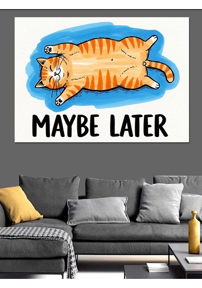 Ahşap Tablo Maybe Later Tembel Kedi Figürü