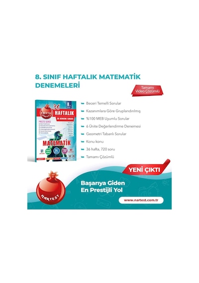 Nartest 8. Sınıf 36 Haftalık Matematik Denemeleri Prestij Serisi