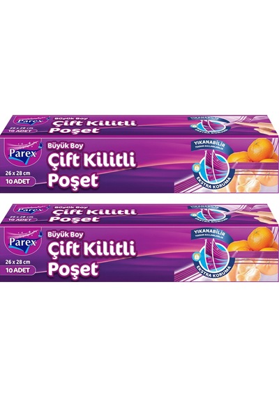 10'lu Çift Kilitli Buzdolabı Poşeti Büyük Boy 26 X 28 Cm İkili Paket