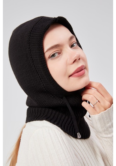 Derikem Lüks Kadın Kışlık Balaclava Triko Örme Başlık Siyah