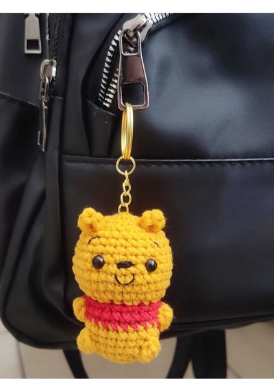 Amigurumi Oyuncak Winnie Anahtarlık 1 Adet Winnie The Pooh-6 Cm Sarıkırmızı