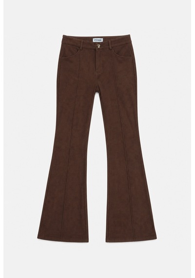Kadın Kahve Flare Fit Pürüzsüz Dokulu Esnek Velvet Kadife Kumaş Pantolon