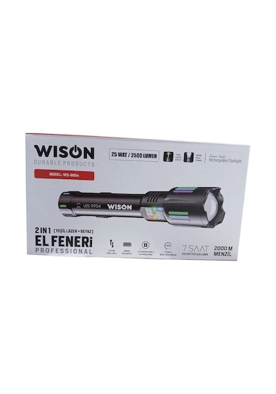 Wison Ws-9954 25w Zoomlu Yeşil Lazerli Metal Şarjlı El Feneri