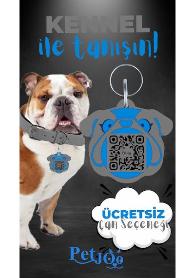 Petjoo 16.Kennel Mavi-Gri Qr'lı Köpek Künyesi