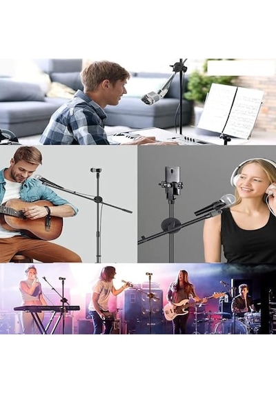 180cm Maksimum Uzunluk Mikrofon Standı Multi Fonksiyonel 2in1 Microphone Katlanabilir Açısı Ayarlanabilir Zemin Üstü - Model 103