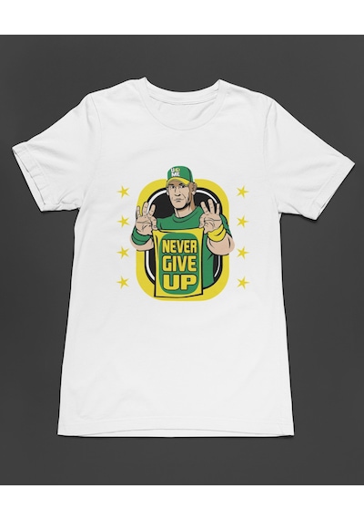 Bumeta John Cena Never Give Up American Güreşi Unisex Tişört T-shirt Beyaz