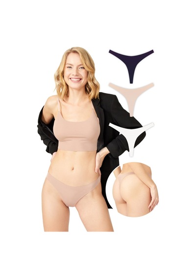 Cottonhill Basic Lazer Kesim Tanga Külot 3'lü Paket - 2 Renkli Çok Renkli