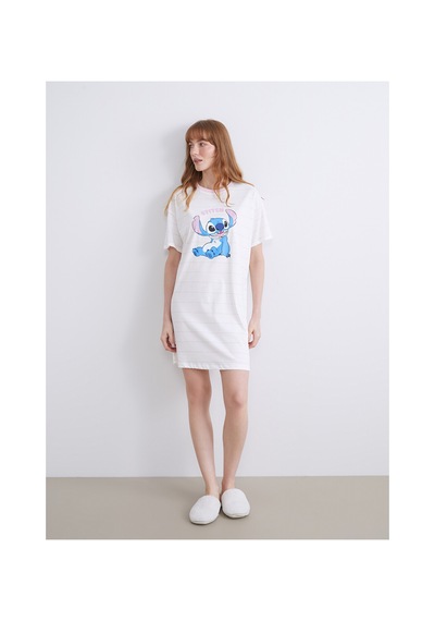 Lcw Young Ekru Bisiklet Yaka Stitch Baskılı Kadın Gecelik