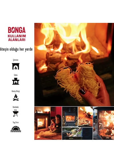 Bonga Soba, Şömine, Mangal Tutuşturucu 25 Adet 350 Gr - Jel Ve Çıra Alternatifi Doğal Odun Yünü Çok Renkli
