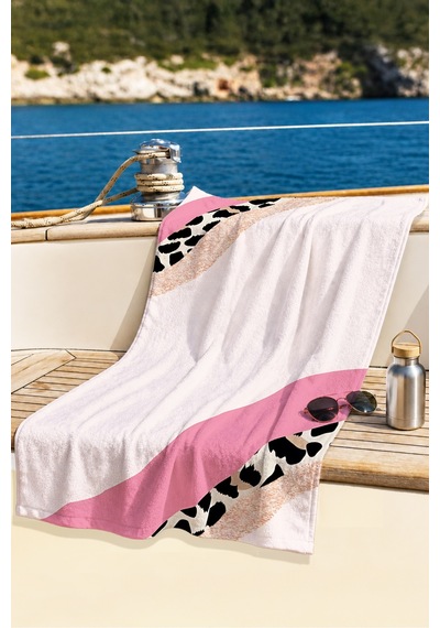 Leopar Desenli Pembe Modern Plaj Havlusu - Soyut Bohem Nude Siyah Hızlı Kuruyan Mikrofiber Havlu Çok Renkli