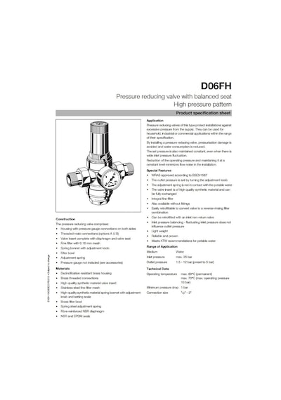 D06Fh-1/2B Honeywell Su Basınç Düşürücü - 1 5-12 Bar Ayarlanabil