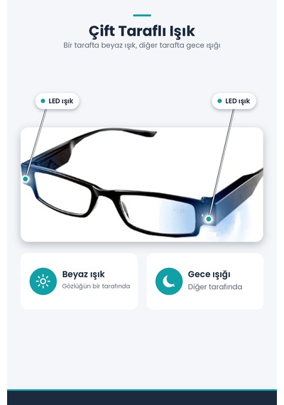 Dinlendirici Led Işıklı Okuma Gözlüğü Siyah