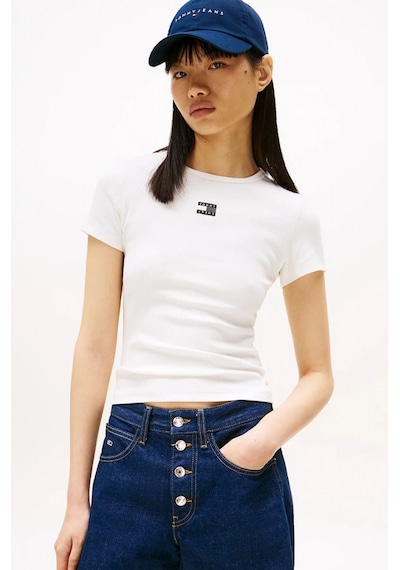 Tommy Hilfiger Tjw Slım Badge Rıb Tee Kadın Beyaz T-shirt Dw0dw17881ybl BEYAZ