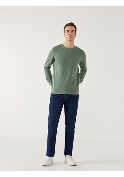 Lcwaıkıkı Classic Yeşil Bisiklet Yaka Uzun Kollu Erkek Sweatshirt