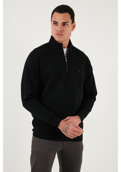 Buratti Pamuklu Relaxed Fit Yarım Fermuarlı Dik Yaka Erkek Sweat 5901232 Siyah