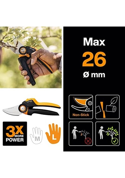 Bypass L Bahçe Makası, X Serisi Powergear, P961, Döner Sap, Taze Dallar İçin, Yapışmaz Kaplama, Paslanmaz Çelik B