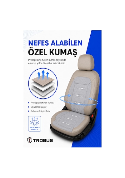 Renault Megane E-tech 2022+ Uyumlu Prestige Line Keten Serisi Bej Koltuk Kılıfı